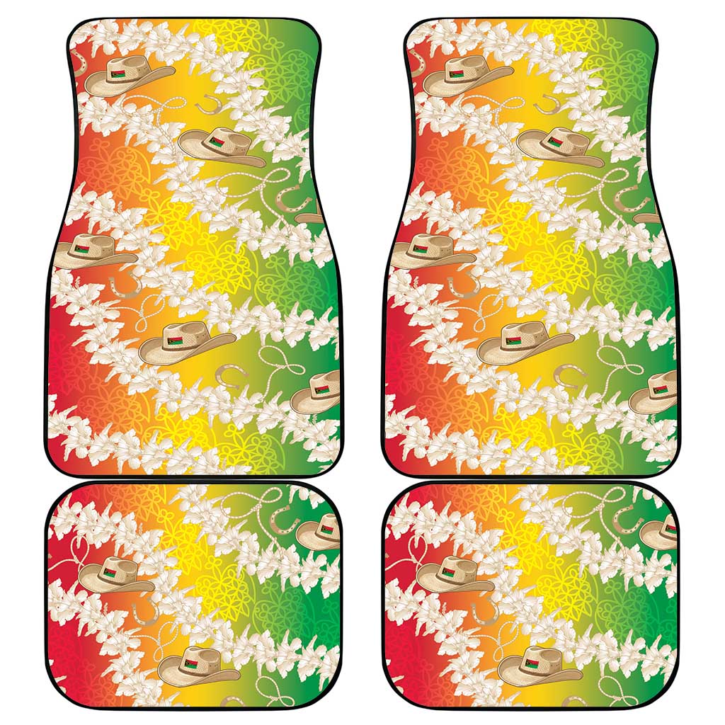 Vanuatu Cowboy Car Mats Straw Hats Hibiscus With Sand Drawing - Polynesian Pride