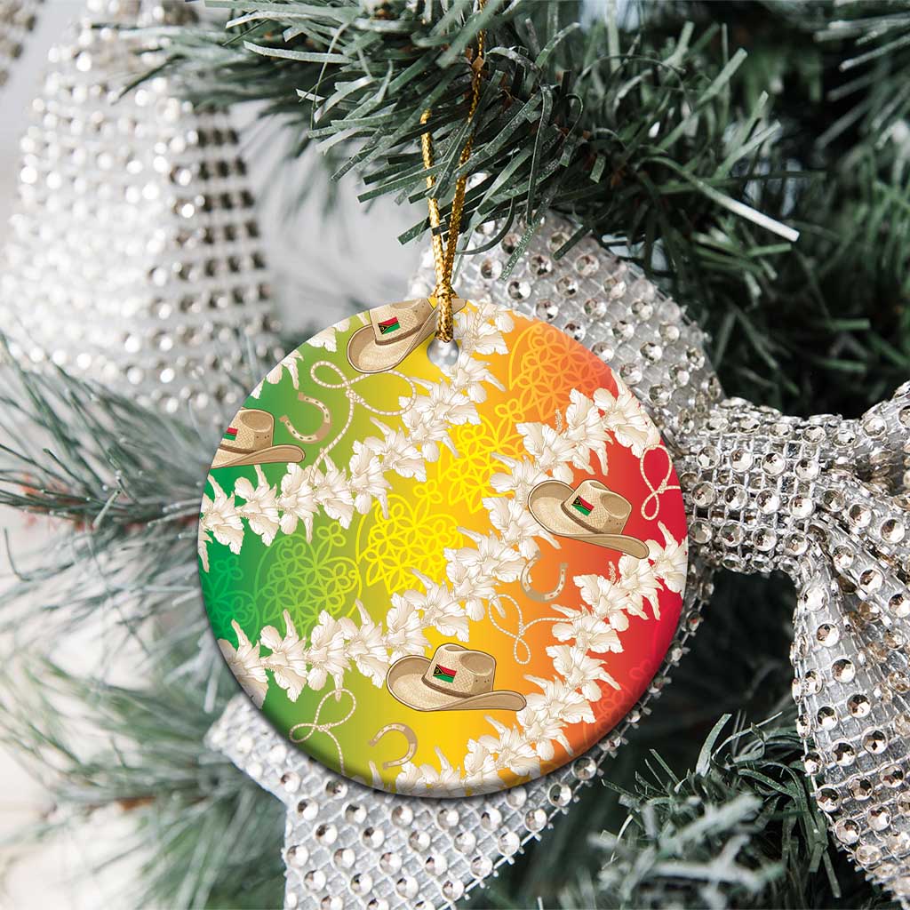 Vanuatu Cowboy Ceramic Ornament Straw Hats Hibiscus With Sand Drawing - Polynesian Pride