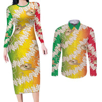 Vanuatu Cowboy Couples Matching Long Sleeve Bodycon Dress and Long Sleeve Button Shirt Straw Hats Hibiscus With Sand Drawing - Polynesian Pride