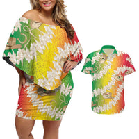 Vanuatu Cowboy Couples Matching Off Shoulder Short Dress and Hawaiian Shirt Straw Hats Hibiscus With Sand Drawing - Polynesian Pride