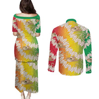 Vanuatu Cowboy Couples Matching Puletasi and Long Sleeve Button Shirt Straw Hats Hibiscus With Sand Drawing - Polynesian Pride