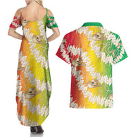 Vanuatu Cowboy Couples Matching Summer Maxi Dress and Hawaiian Shirt Straw Hats Hibiscus With Sand Drawing - Polynesian Pride
