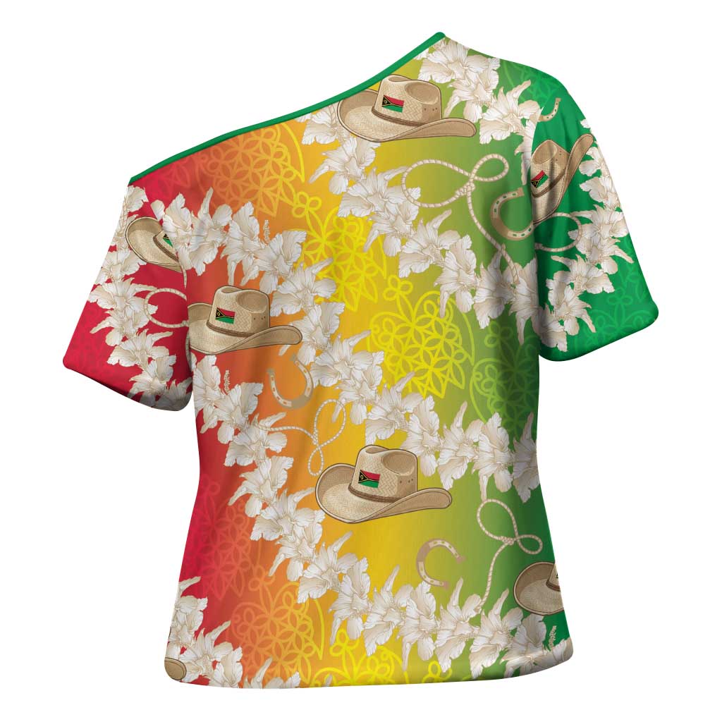 Vanuatu Cowboy Cross Shoulder Shirt Straw Hats Hibiscus With Sand Drawing - Polynesian Pride