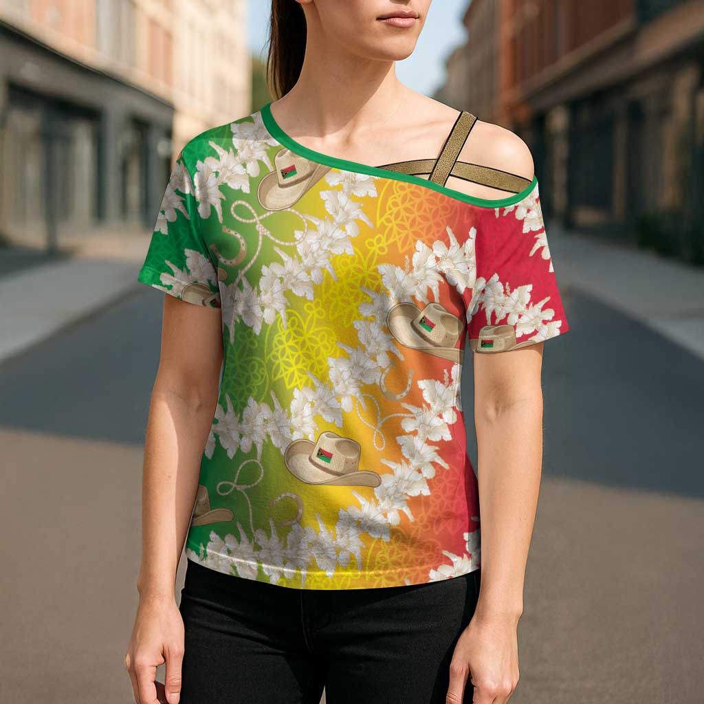 Vanuatu Cowboy Cross Shoulder Shirt Straw Hats Hibiscus With Sand Drawing - Polynesian Pride