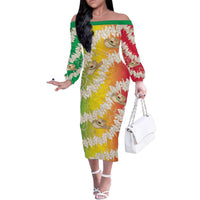 Vanuatu Cowboy Family Matching Off The Shoulder Long Sleeve Dress and Hawaiian Shirt Straw Hats Hibiscus With Sand Drawing - Polynesian Pride