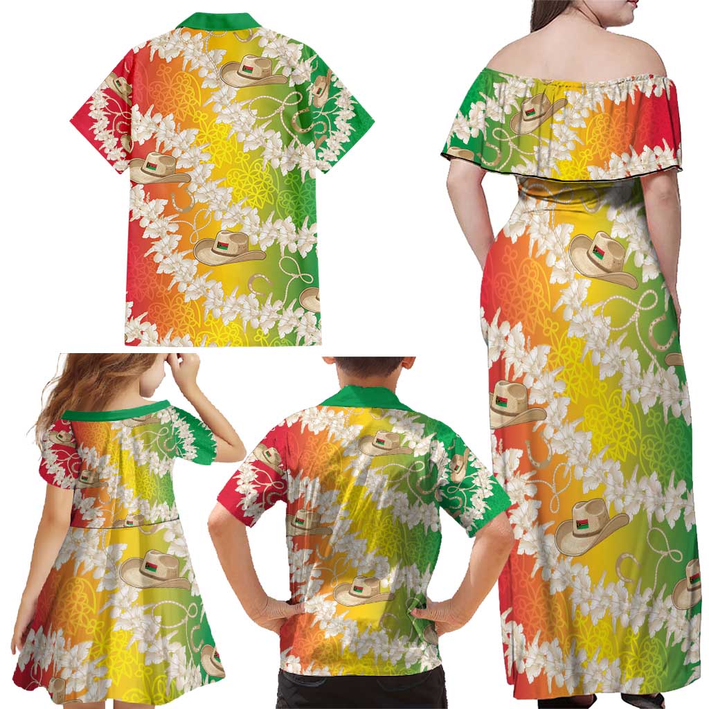 Vanuatu Cowboy Family Matching Off Shoulder Maxi Dress and Hawaiian Shirt Straw Hats Hibiscus With Sand Drawing - Polynesian Pride