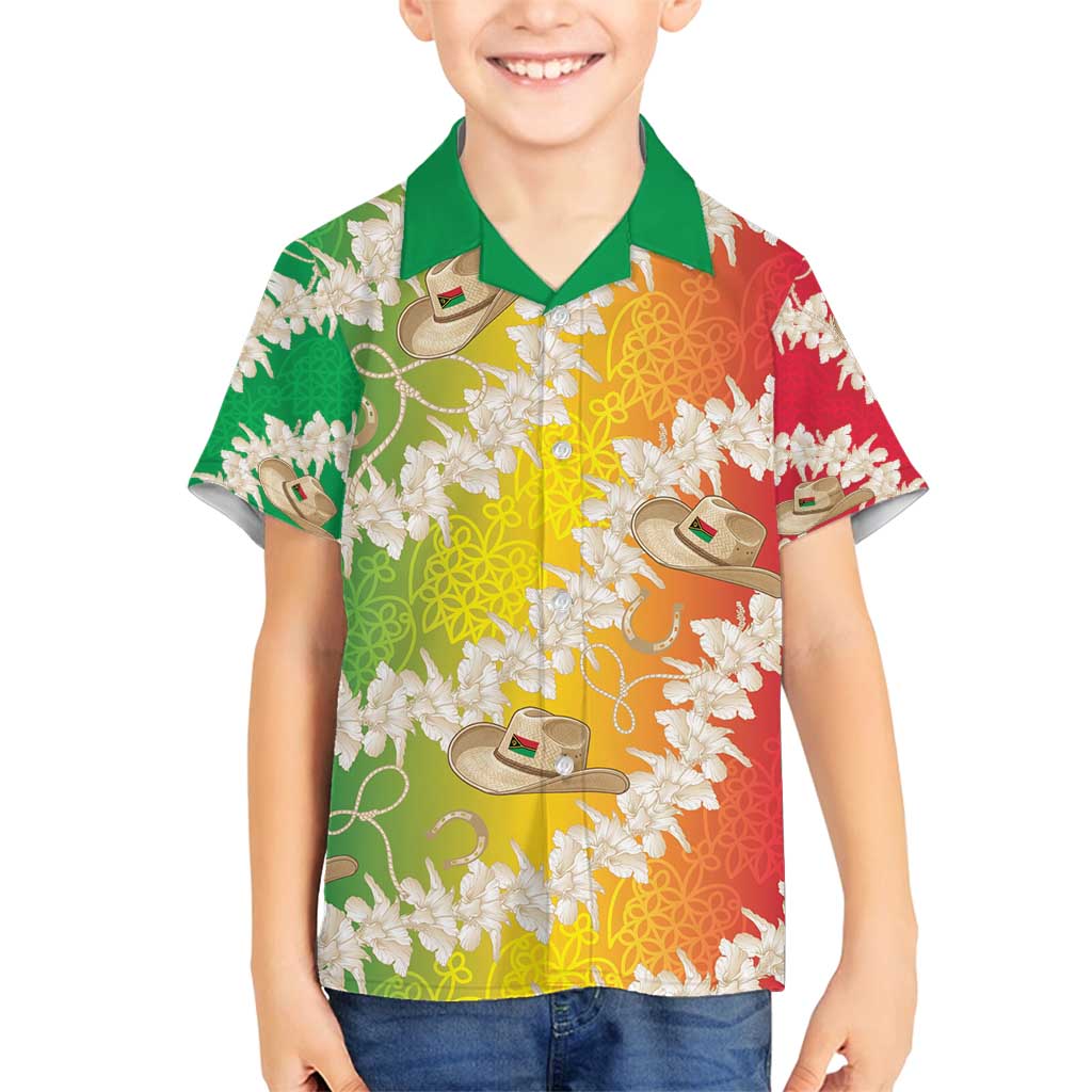 Vanuatu Cowboy Family Matching Off Shoulder Maxi Dress and Hawaiian Shirt Straw Hats Hibiscus With Sand Drawing - Polynesian Pride