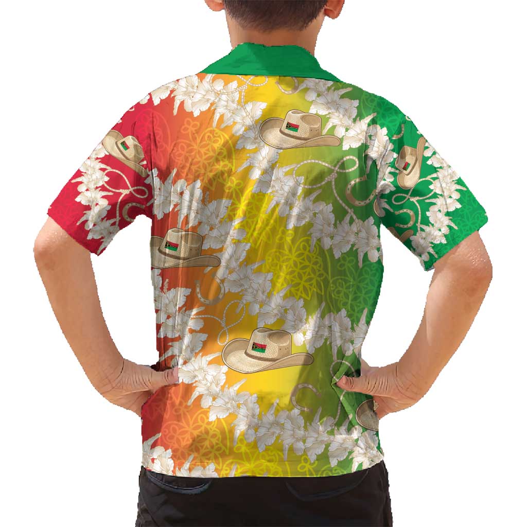 Vanuatu Cowboy Family Matching Off Shoulder Short Dress and Hawaiian Shirt Straw Hats Hibiscus With Sand Drawing - Polynesian Pride