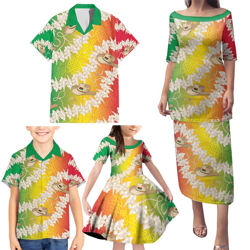 Vanuatu Cowboy Family Matching Puletasi and Hawaiian Shirt Straw Hats Hibiscus With Sand Drawing - Polynesian Pride