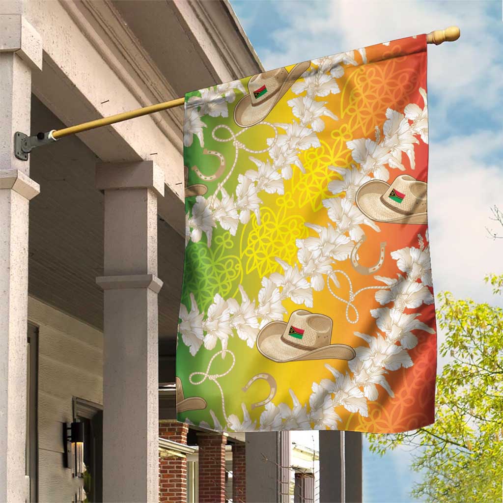 Vanuatu Cowboy Garden Flag Straw Hats Hibiscus With Sand Drawing - Polynesian Pride