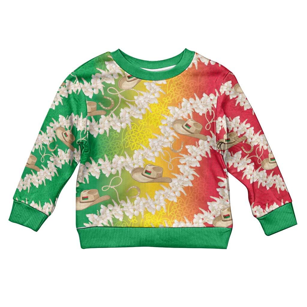 Vanuatu Cowboy Kid Ugly Christmas Sweater Straw Hats Hibiscus With Sand Drawing - Polynesian Pride