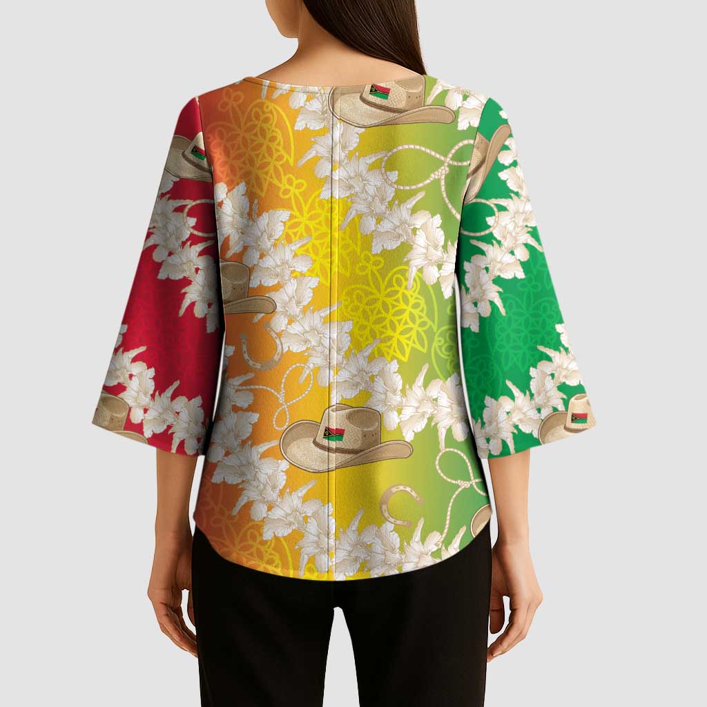 Vanuatu Cowboy Kimono Sleeve Blouse Straw Hats Hibiscus With Sand Drawing - Polynesian Pride