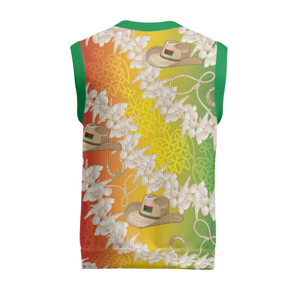 Vanuatu Cowboy Christmas Knitted V-Neck Vest Straw Hats Hibiscus With Sand Drawing - Polynesian Pride