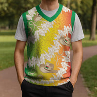 Vanuatu Cowboy Christmas Knitted V-Neck Vest Straw Hats Hibiscus With Sand Drawing - Polynesian Pride