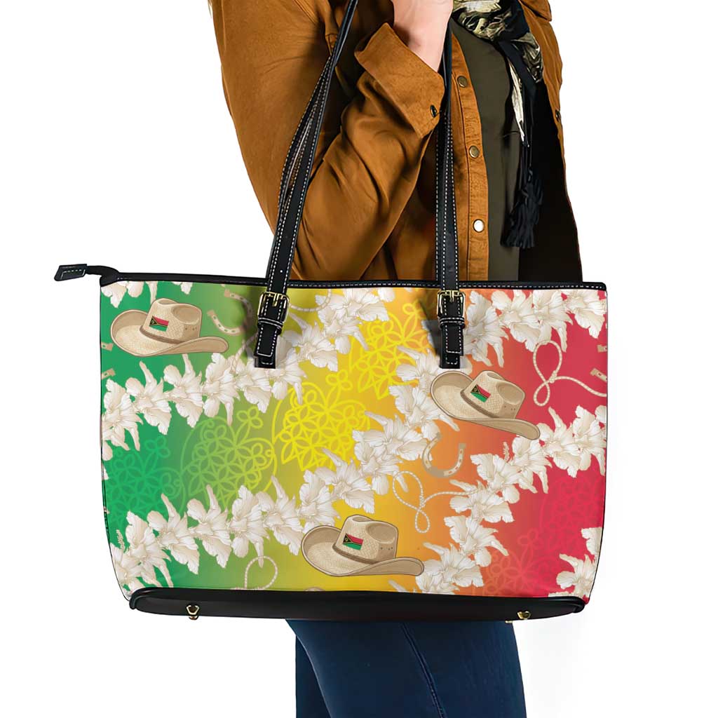 Vanuatu Cowboy Leather Tote Bag Straw Hats Hibiscus With Sand Drawing - Polynesian Pride