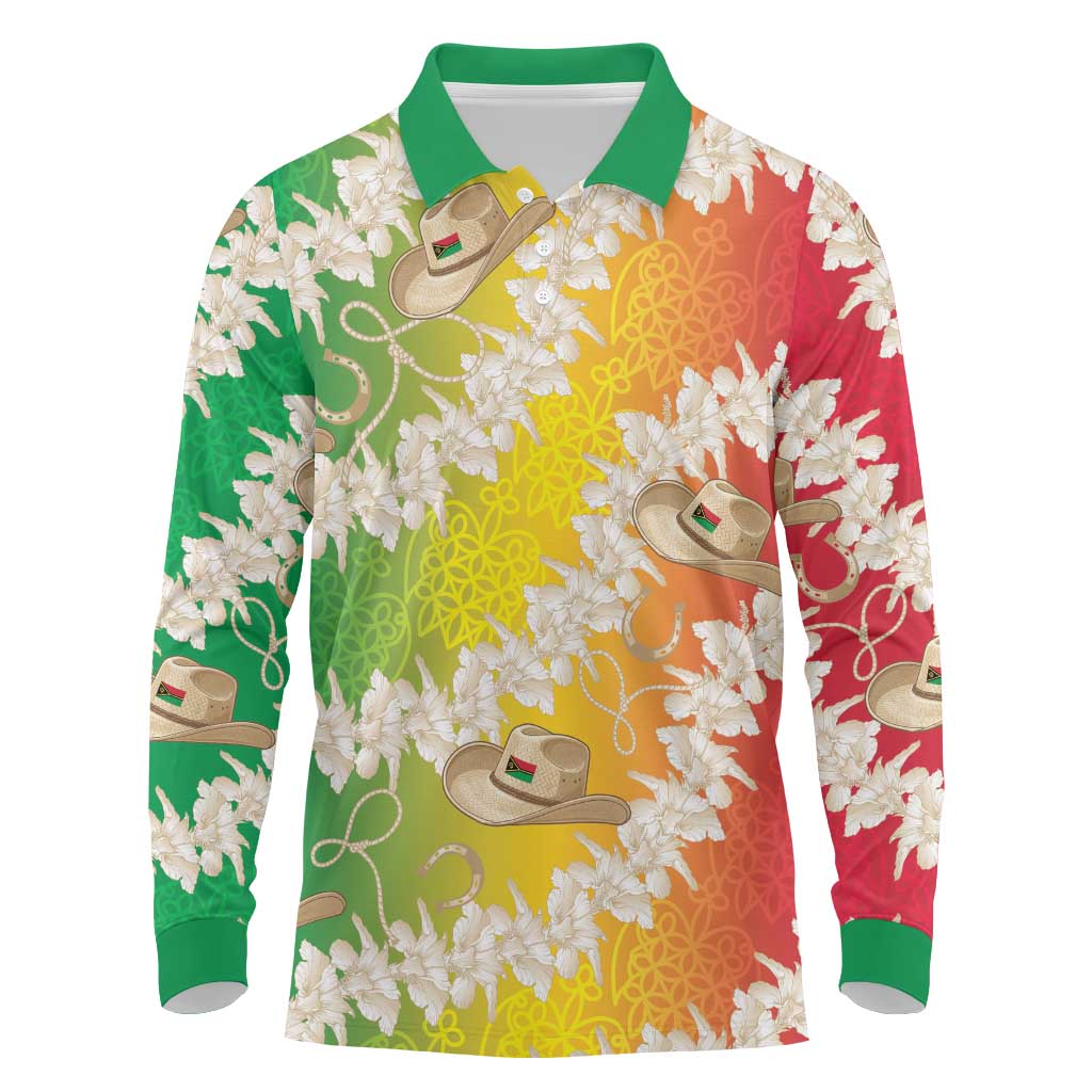 Vanuatu Cowboy Long Sleeve Polo Shirt Straw Hats Hibiscus With Sand Drawing - Polynesian Pride