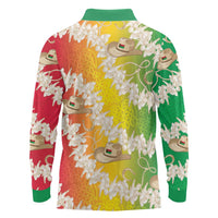 Vanuatu Cowboy Long Sleeve Polo Shirt Straw Hats Hibiscus With Sand Drawing - Polynesian Pride