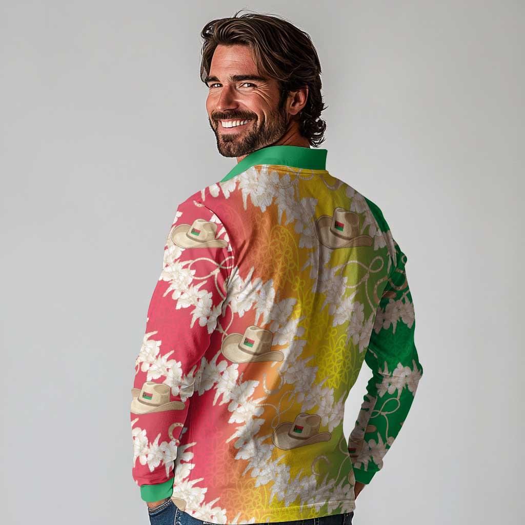Vanuatu Cowboy Long Sleeve Polo Shirt Straw Hats Hibiscus With Sand Drawing - Polynesian Pride