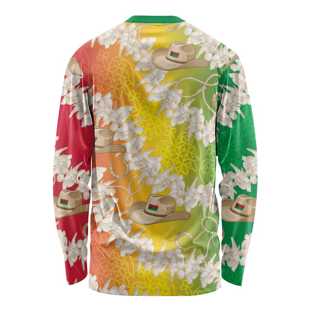 Vanuatu Cowboy Long Sleeve Shirt Straw Hats Hibiscus With Sand Drawing - Polynesian Pride