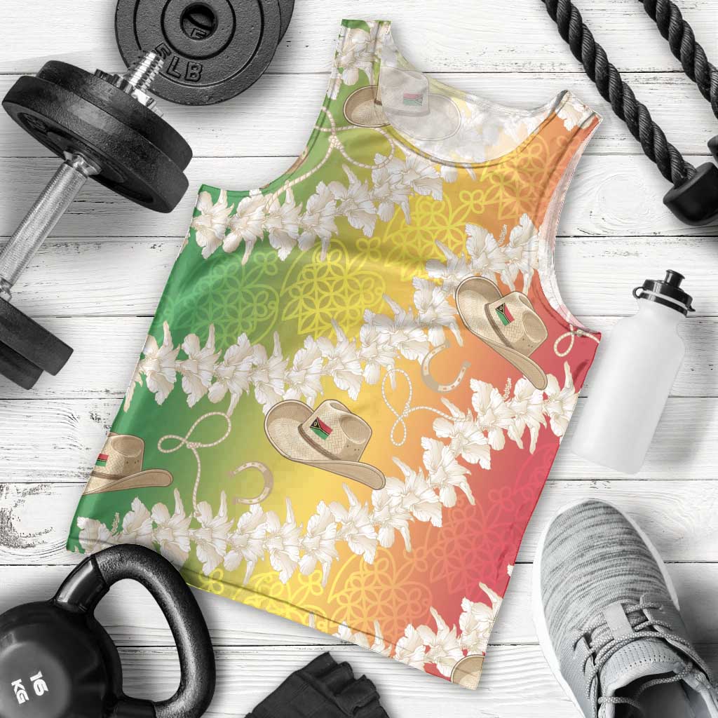 Vanuatu Cowboy Men Tank Top Straw Hats Hibiscus With Sand Drawing - Polynesian Pride