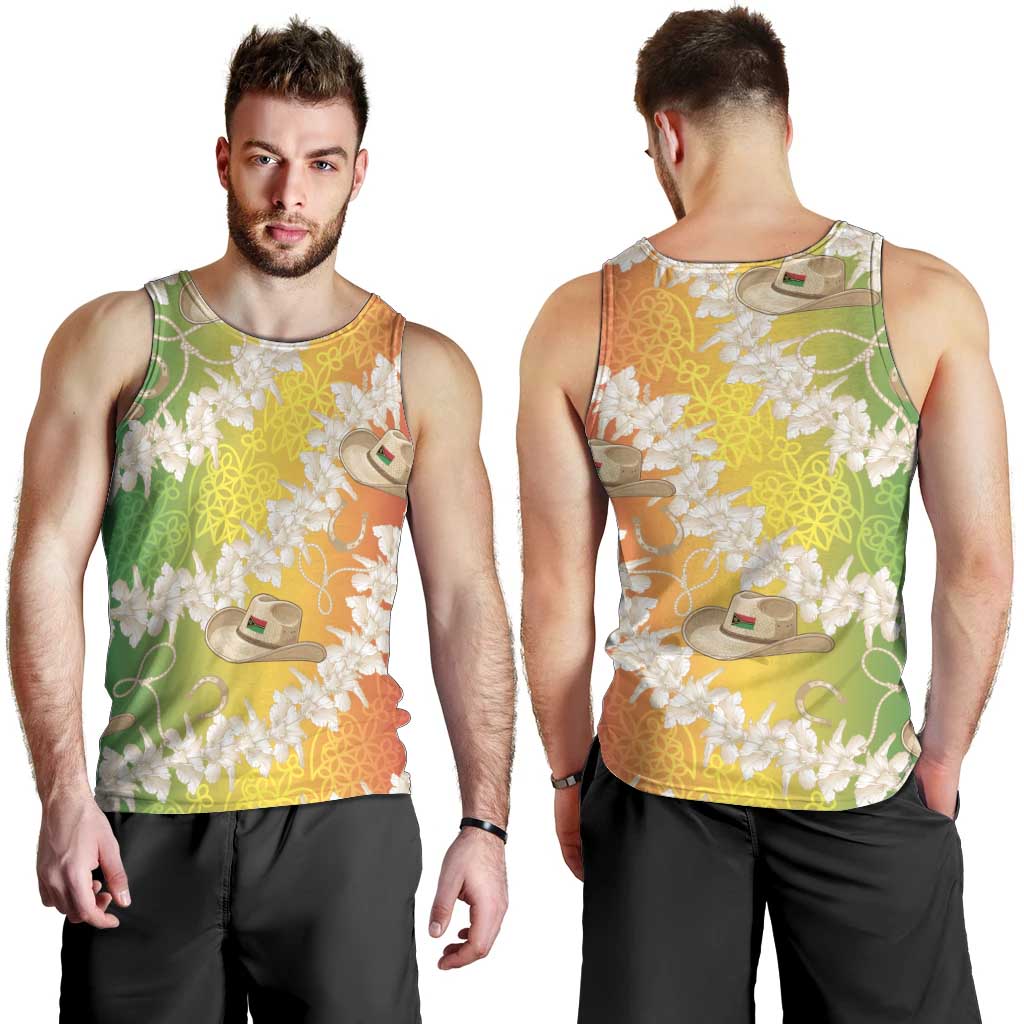 Vanuatu Cowboy Men Tank Top Straw Hats Hibiscus With Sand Drawing - Polynesian Pride