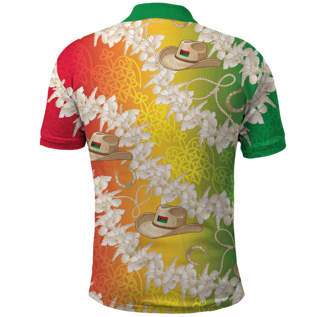 Vanuatu Cowboy Polo Shirt Straw Hats Hibiscus With Sand Drawing - Polynesian Pride