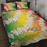 Vanuatu Cowboy Quilt Bed Set Straw Hats Hibiscus With Sand Drawing - Polynesian Pride