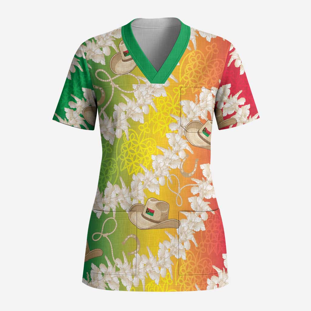 Vanuatu Cowboy Scrub Top Straw Hats Hibiscus With Sand Drawing - Polynesian Pride