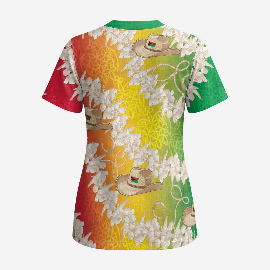 Vanuatu Cowboy Scrub Top Straw Hats Hibiscus With Sand Drawing - Polynesian Pride