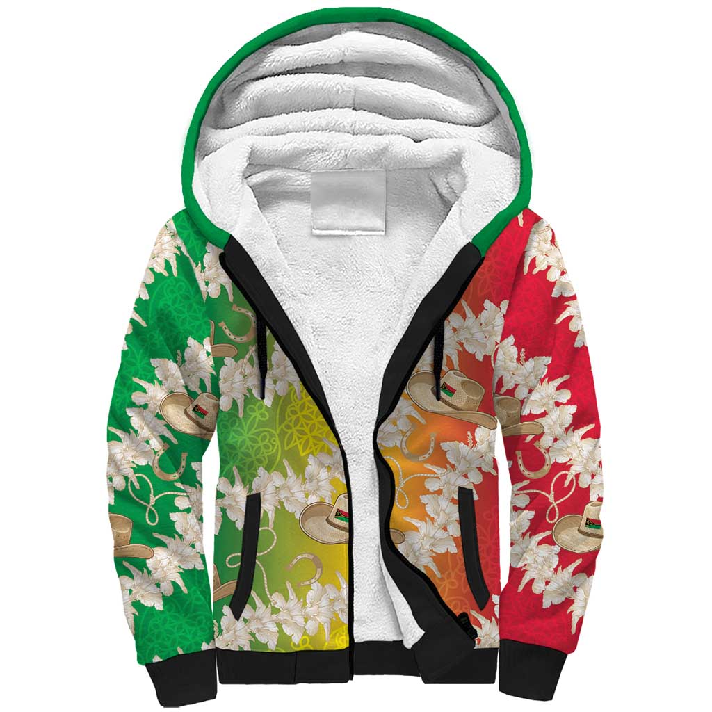 Vanuatu Cowboy Sherpa Hoodie Straw Hats Hibiscus With Sand Drawing - Polynesian Pride