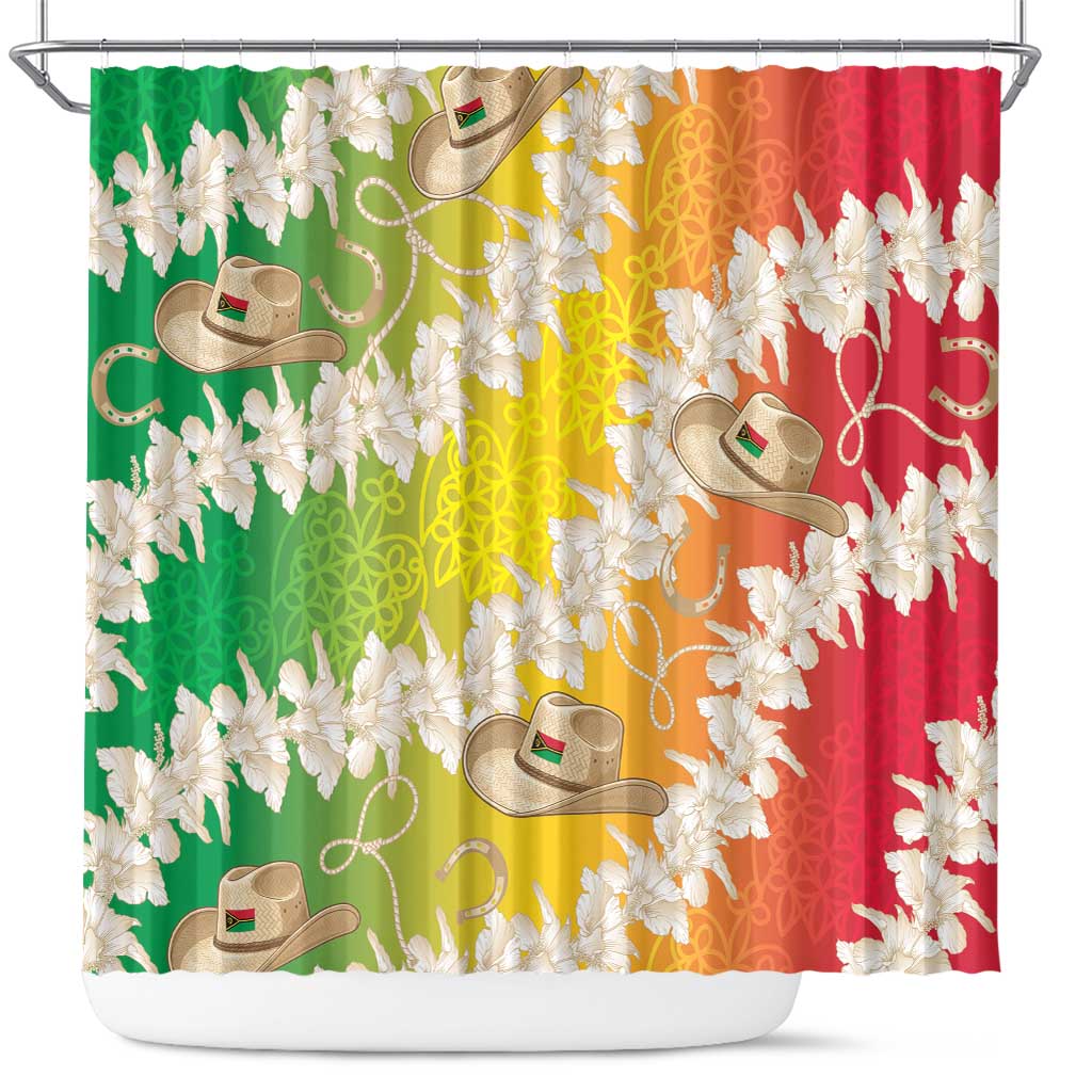 Vanuatu Cowboy Shower Curtain Straw Hats Hibiscus With Sand Drawing - Polynesian Pride