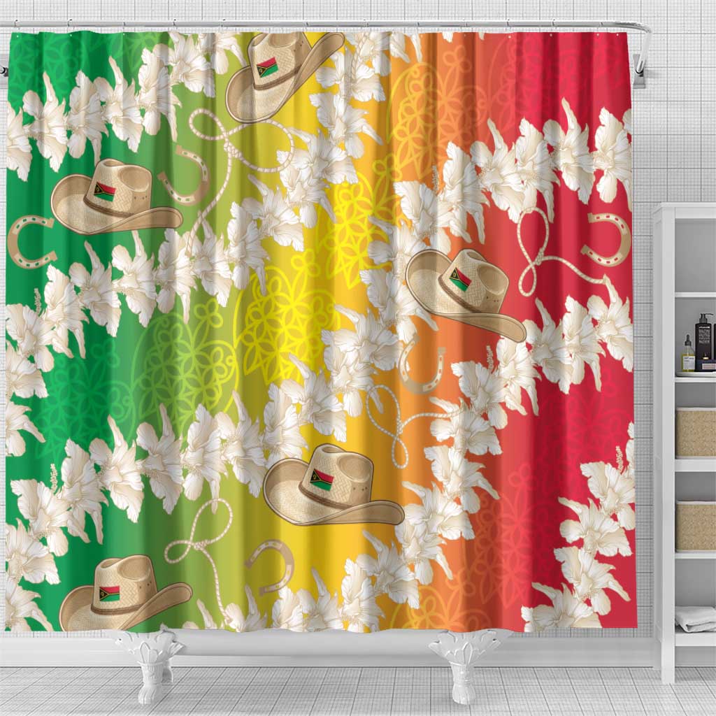 Vanuatu Cowboy Shower Curtain Straw Hats Hibiscus With Sand Drawing - Polynesian Pride