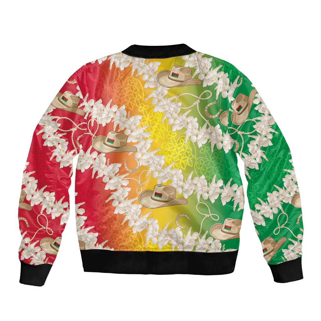 Vanuatu Cowboy Sleeve Zip Bomber Jacket Straw Hats Hibiscus With Sand Drawing - Polynesian Pride