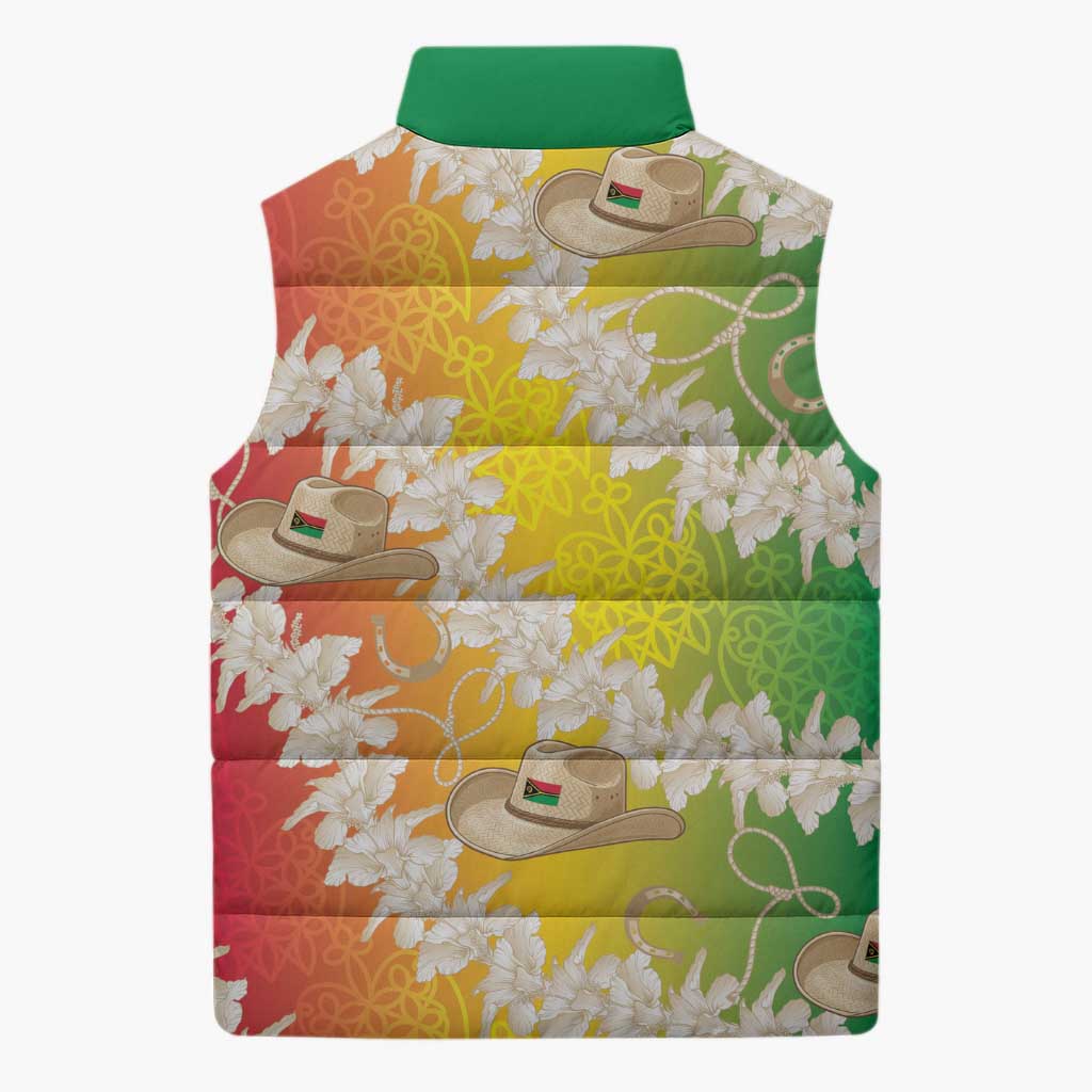 Vanuatu Cowboy Sleeveless Puffer Jacket Straw Hats Hibiscus With Sand Drawing - Polynesian Pride