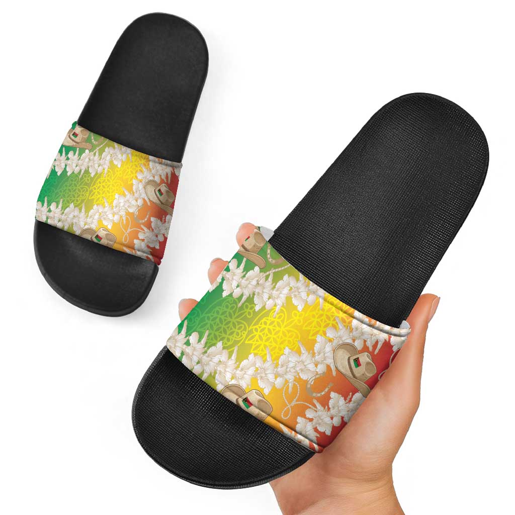 Vanuatu Cowboy Slide Sandals Straw Hats Hibiscus With Sand Drawing - Polynesian Pride
