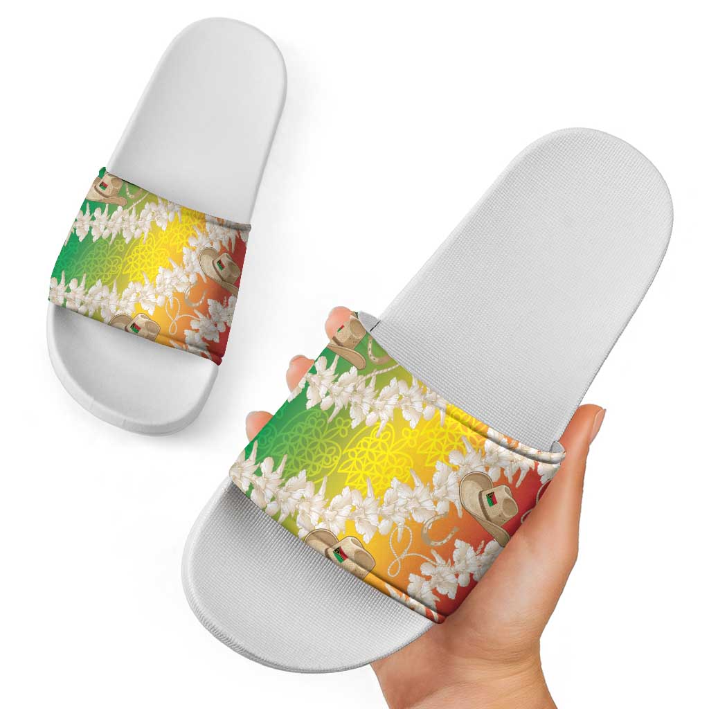 Vanuatu Cowboy Slide Sandals Straw Hats Hibiscus With Sand Drawing - Polynesian Pride