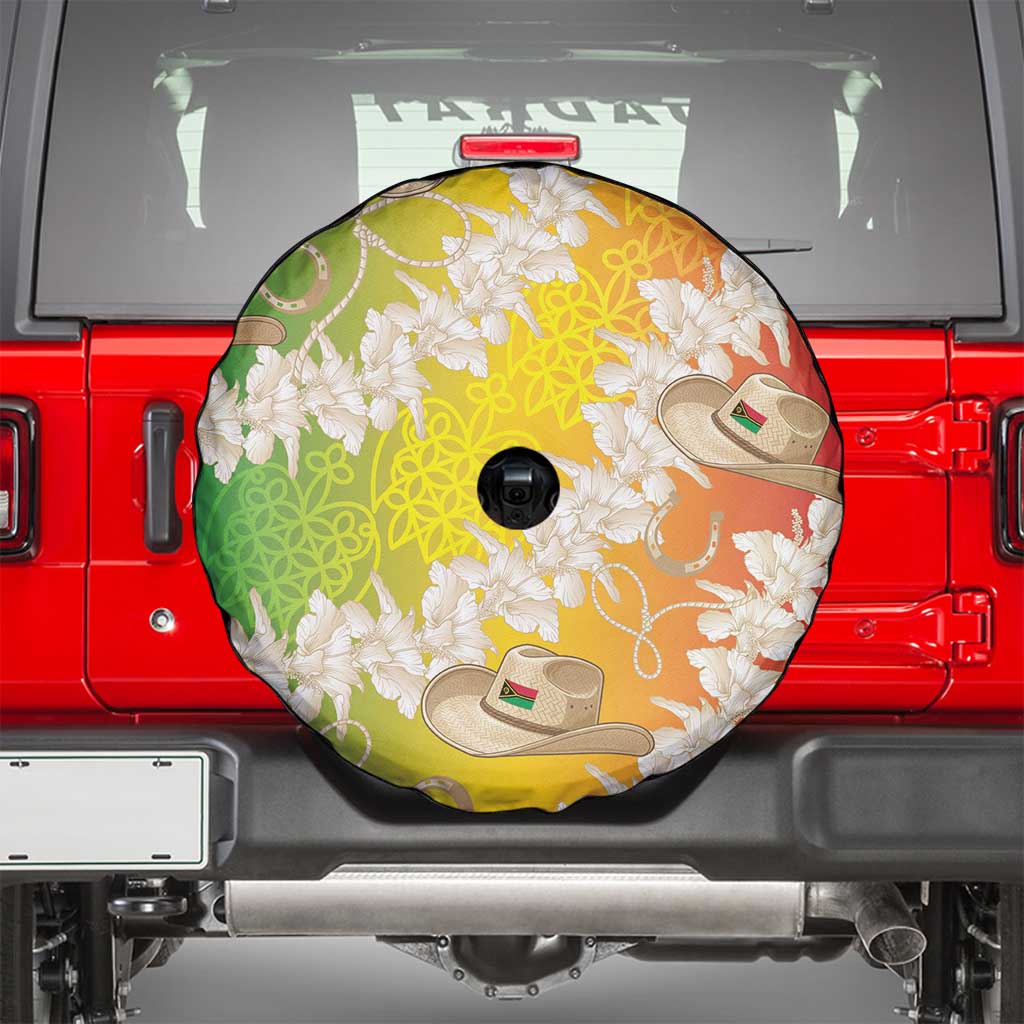 Vanuatu Cowboy Spare Tire Cover Straw Hats Hibiscus With Sand Drawing - Polynesian Pride