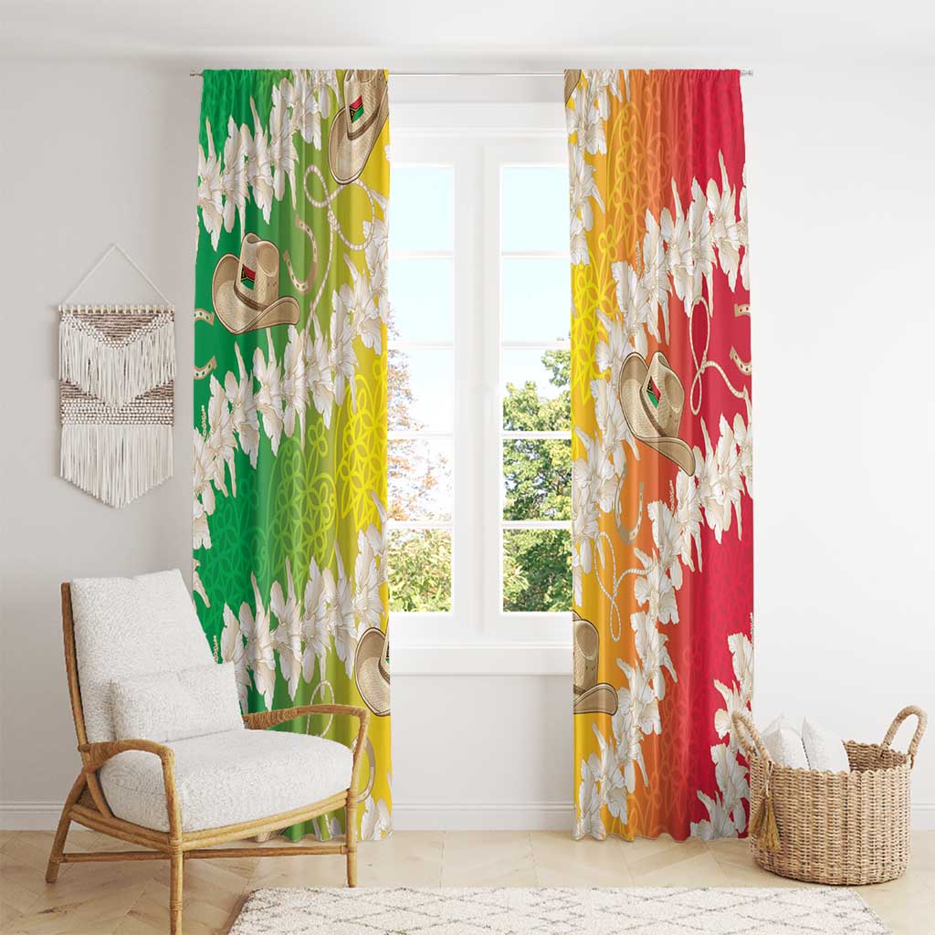 Vanuatu Cowboy Window Curtain Straw Hats Hibiscus With Sand Drawing - Polynesian Pride