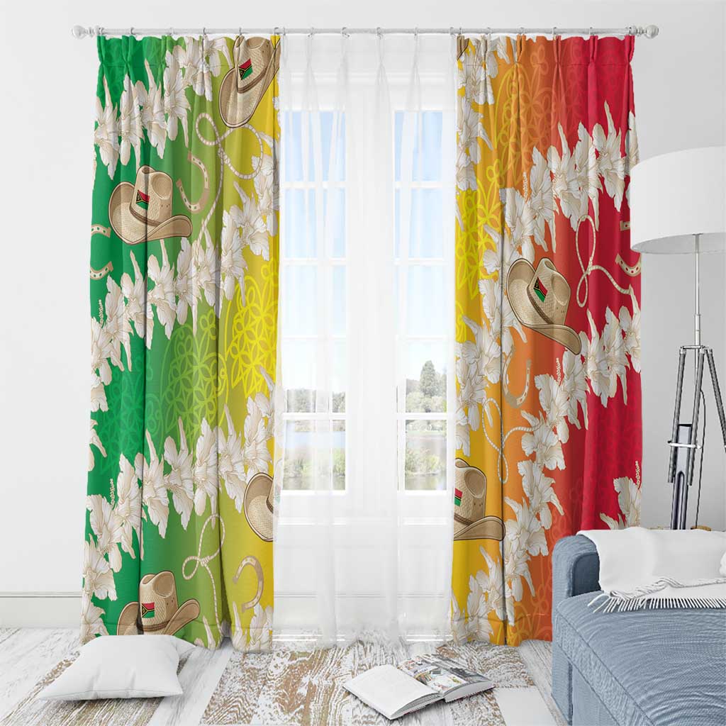 Vanuatu Cowboy Window Curtain Straw Hats Hibiscus With Sand Drawing - Polynesian Pride