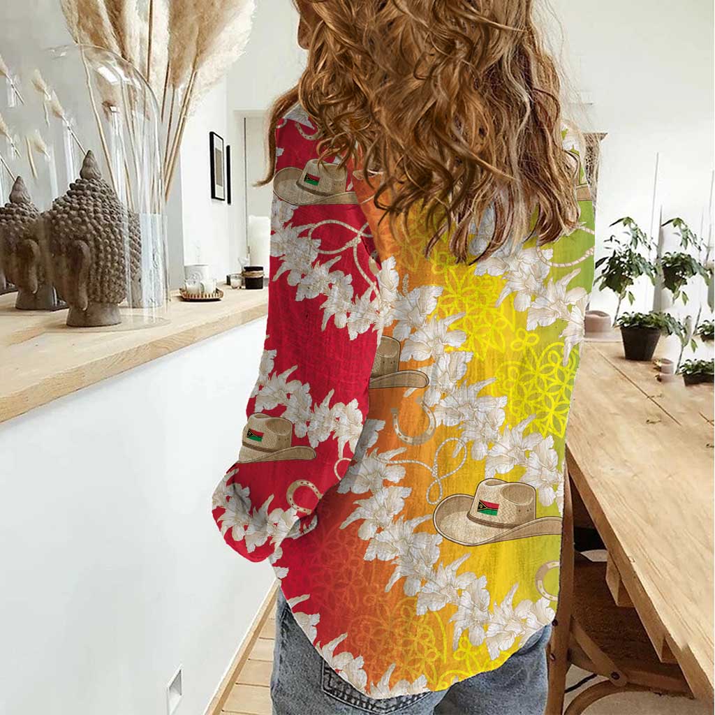 Vanuatu Cowboy Women Casual Shirt Straw Hats Hibiscus With Sand Drawing - Polynesian Pride