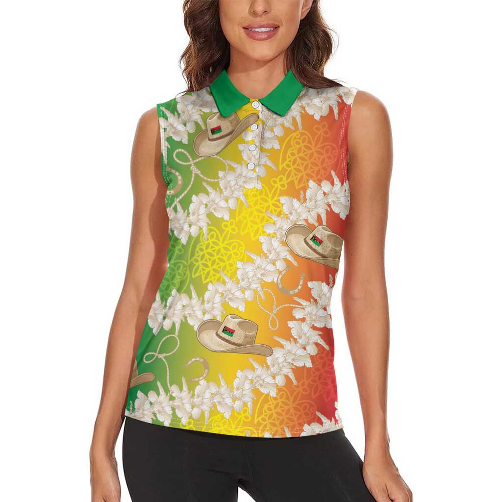 Vanuatu Cowboy Women Sleeveless Polo Shirt Straw Hats Hibiscus With Sand Drawing - Polynesian Pride