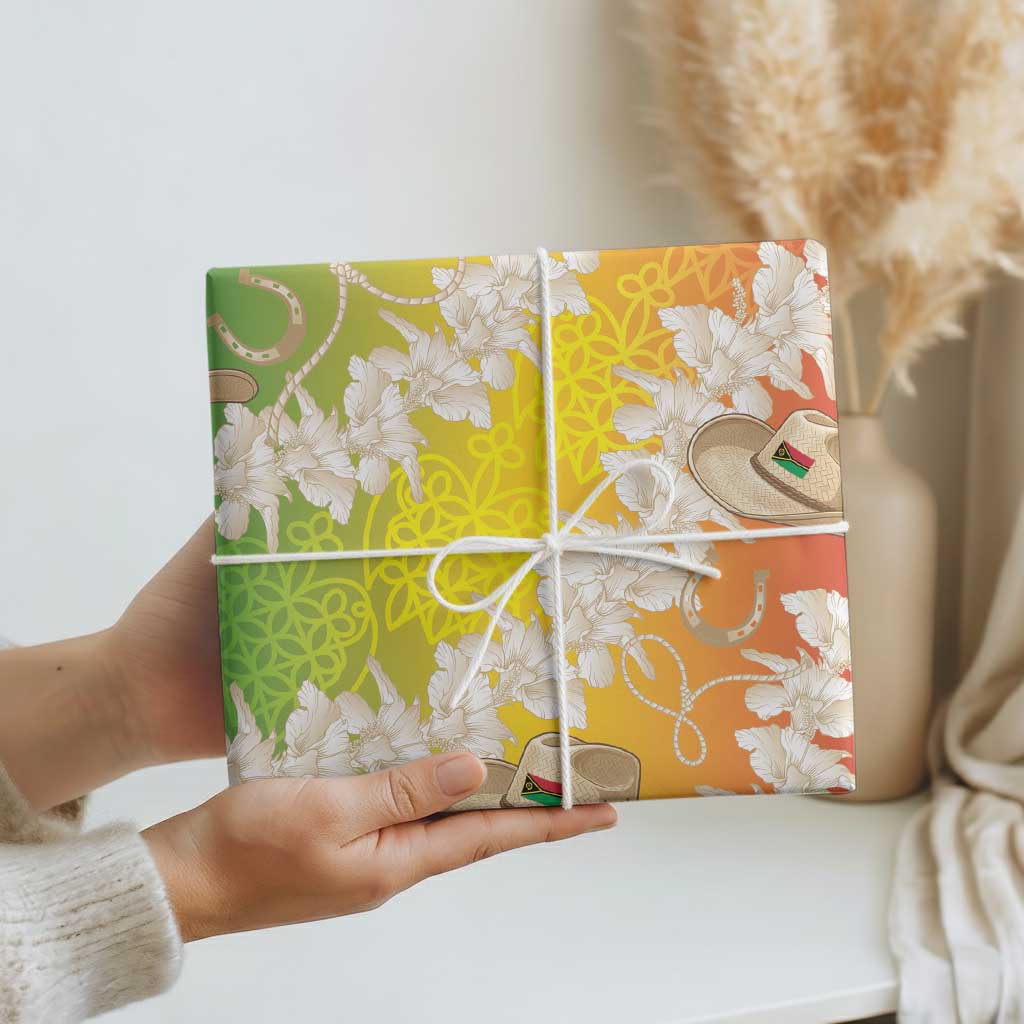 Vanuatu Cowboy Wrapping Paper Straw Hats Hibiscus With Sand Drawing - Polynesian Pride