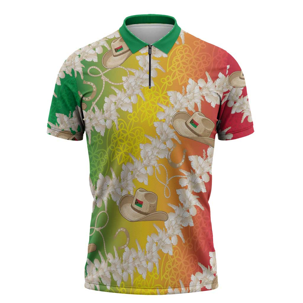 Vanuatu Cowboy Zipper Polo Shirt Straw Hats Hibiscus With Sand Drawing - Polynesian Pride