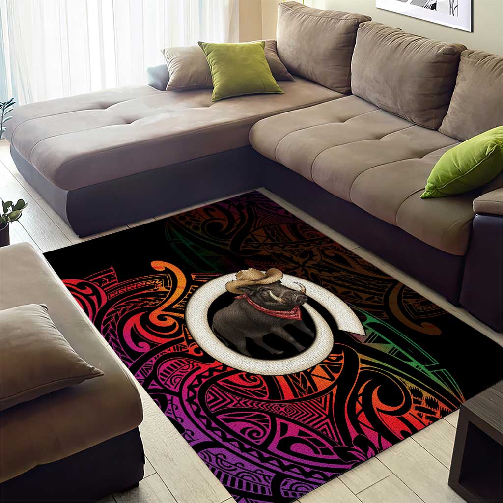Vanuatu Boar Cowboy Area Rug Tusk Gradient Polynesian Pattern - Polynesian Pride