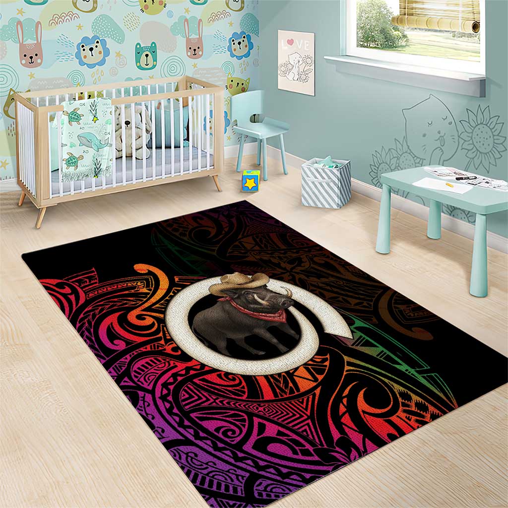 Vanuatu Boar Cowboy Area Rug Tusk Gradient Polynesian Pattern - Polynesian Pride