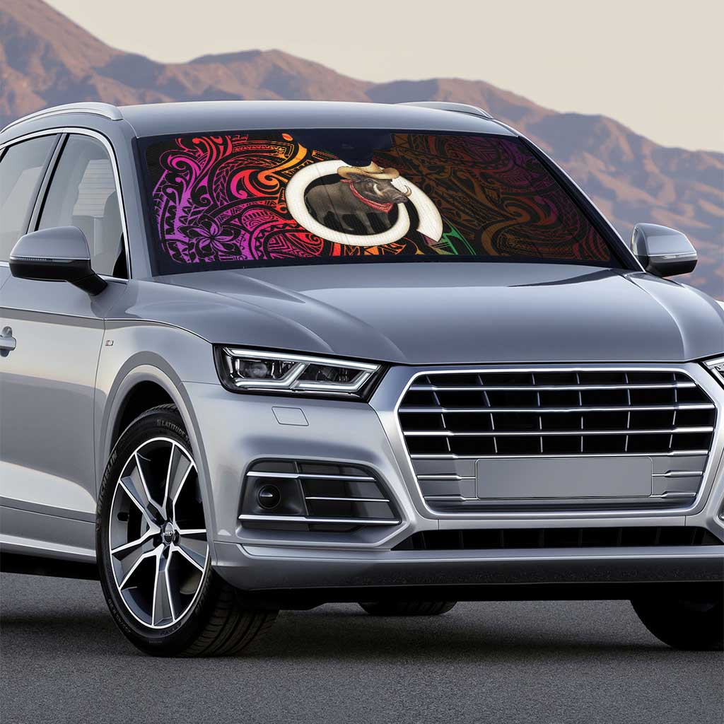 Vanuatu Boar Cowboy Auto Sun Shade Tusk Gradient Polynesian Pattern - Polynesian Pride