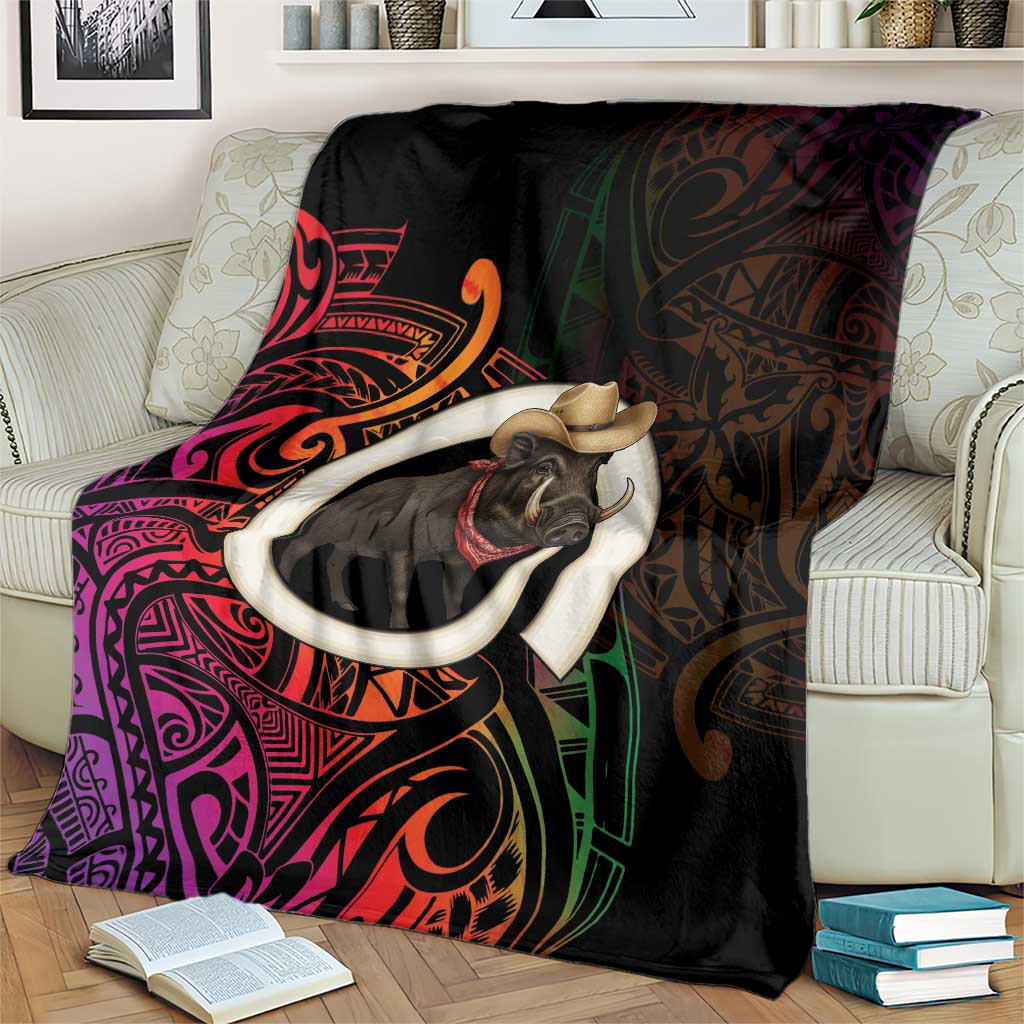 Vanuatu Boar Cowboy Blanket Tusk Gradient Polynesian Pattern - Polynesian Pride