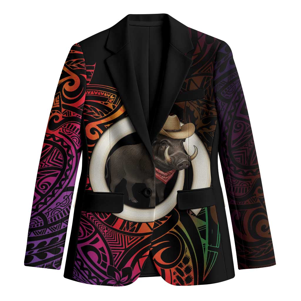 Vanuatu Boar Cowboy Blazer Tusk Gradient Polynesian Pattern - Polynesian Pride