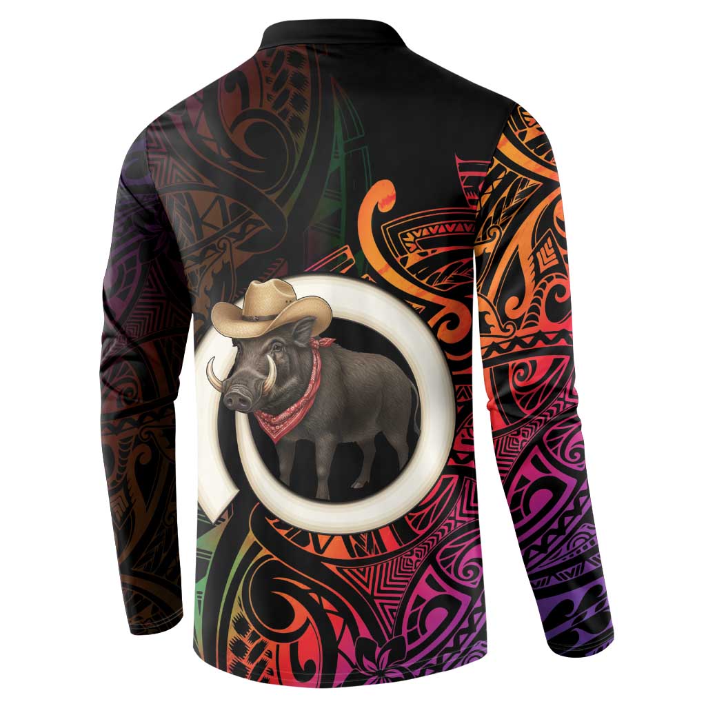 Vanuatu Boar Cowboy Button Sweatshirt Tusk Gradient Polynesian Pattern - Polynesian Pride