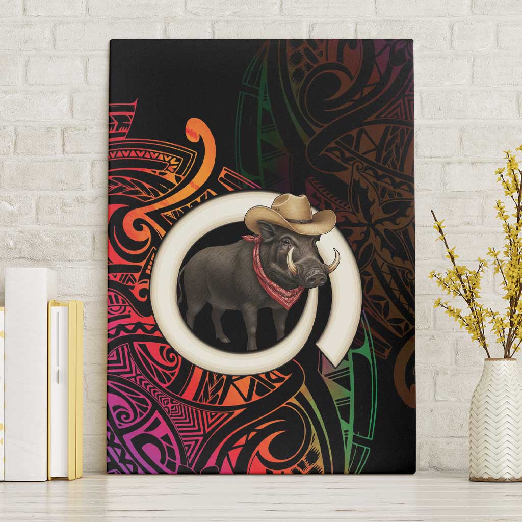 Vanuatu Boar Cowboy Canvas Wall Art Tusk Gradient Polynesian Pattern - Polynesian Pride